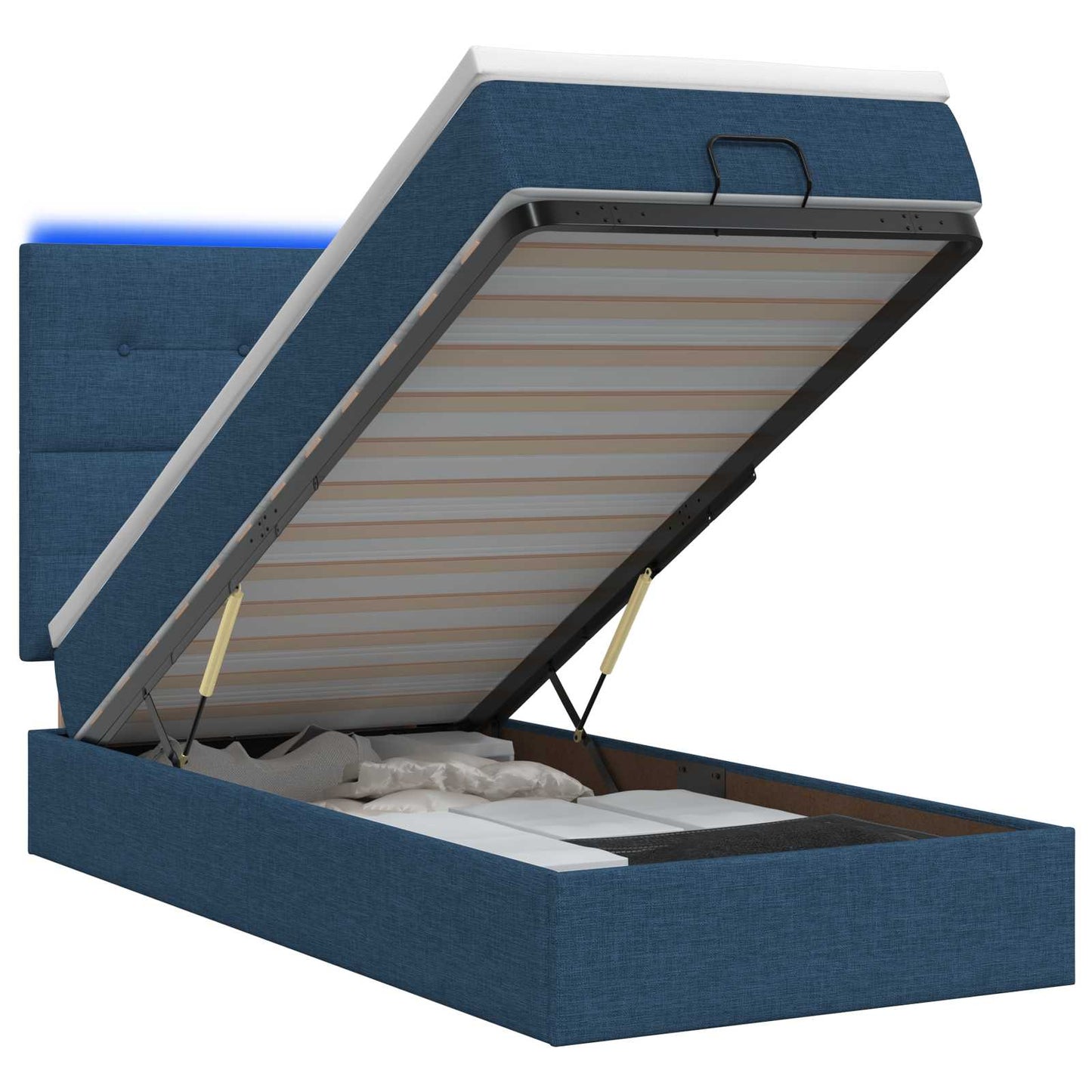 vidaXL Κρεβάτι Ottoman με Στρώμα και LED Μπλε 90 x 190 cm Ύφασμα