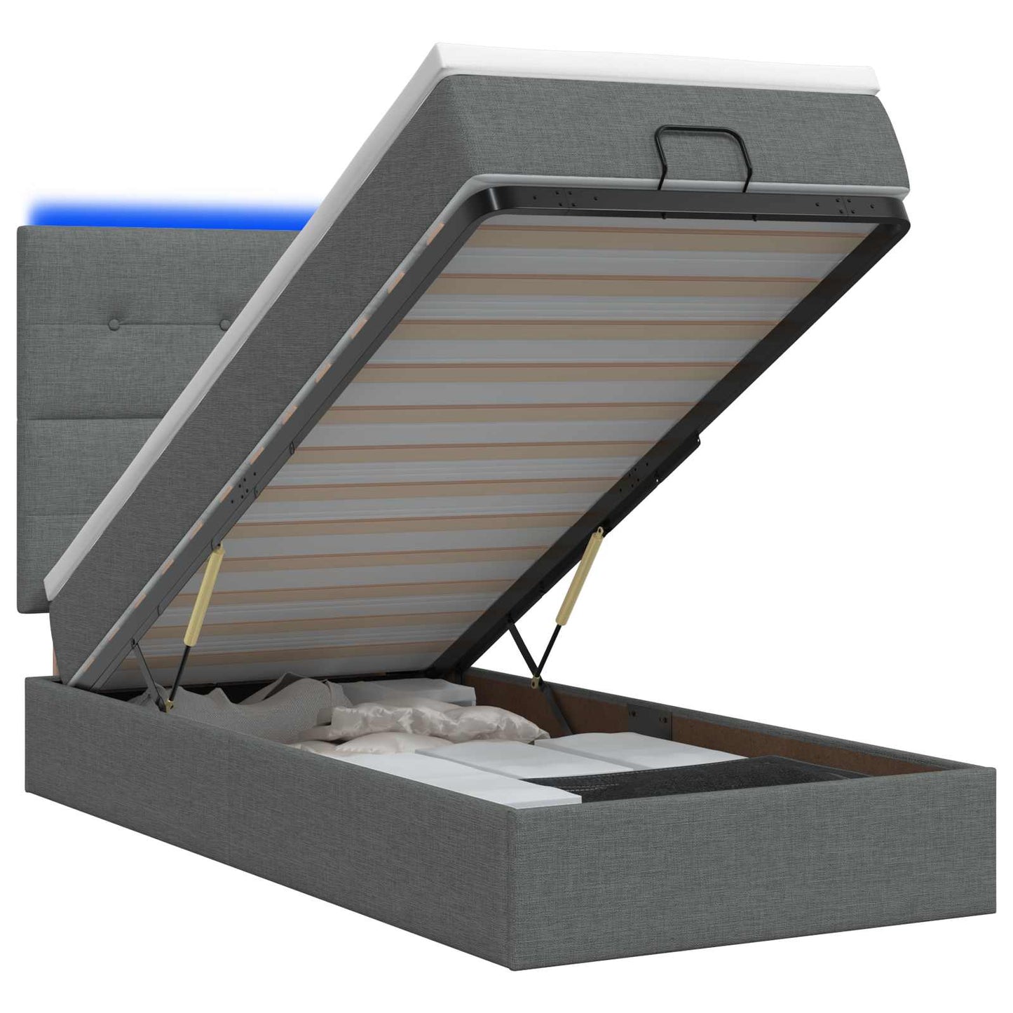 vidaXL Κρεβάτι Ottoman με Στρώμα και LED Σκούρο Γκρι 100 x 200 cm