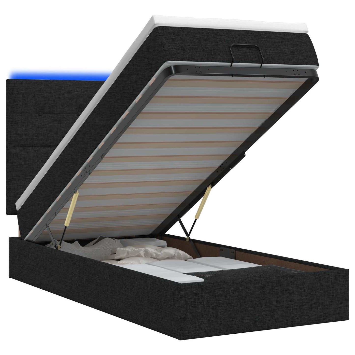 vidaXL Κρεβάτι Ottoman με Στρώμα και LED Μαύρο 100 x 200 cm Ύφασμα