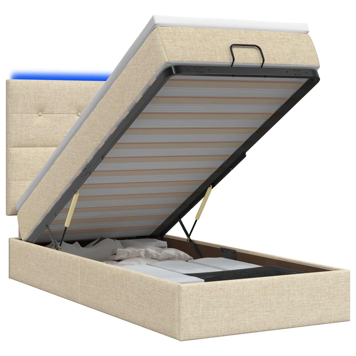vidaXL Κρεβάτι Ottoman με Στρώμα και LED Κρεμ 100 x 200 cm Ύφασμα