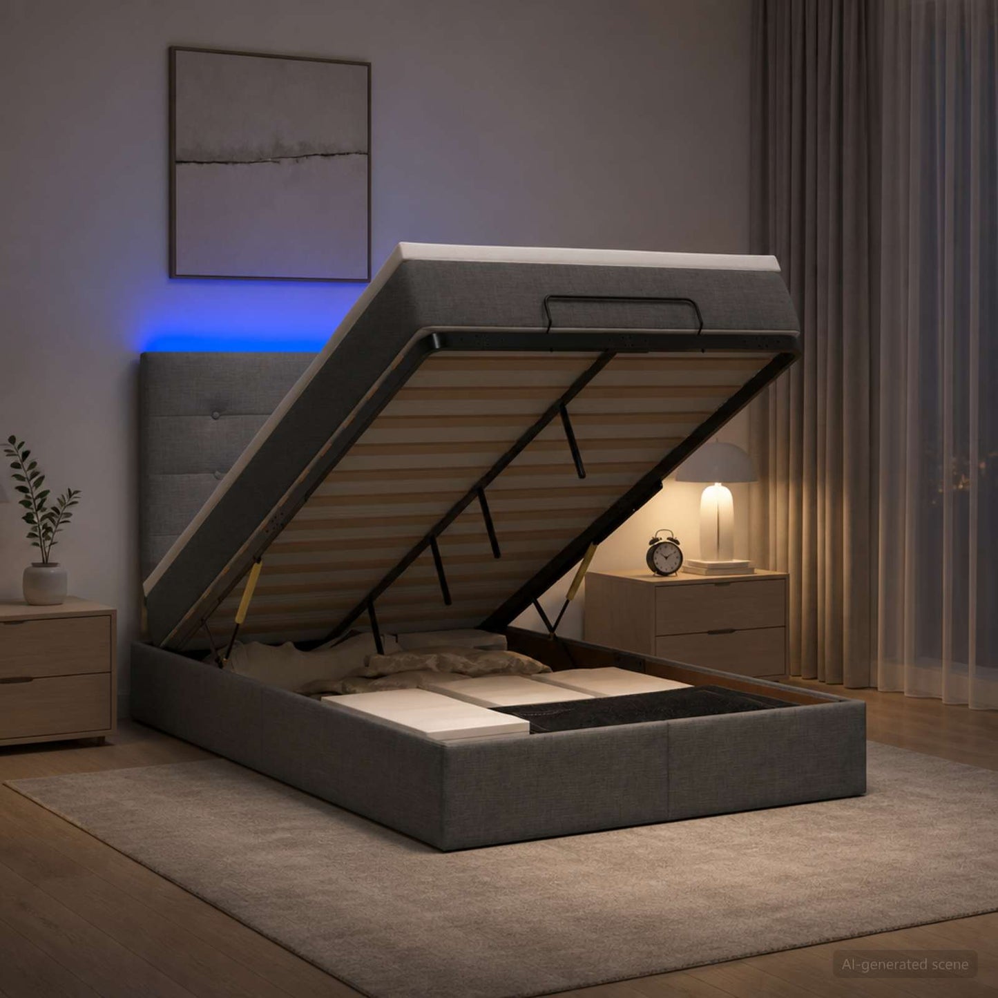 vidaXL Κρεβάτι Ottoman με Στρώμα και LED Σκούρο Γκρι 120 x 190 cm