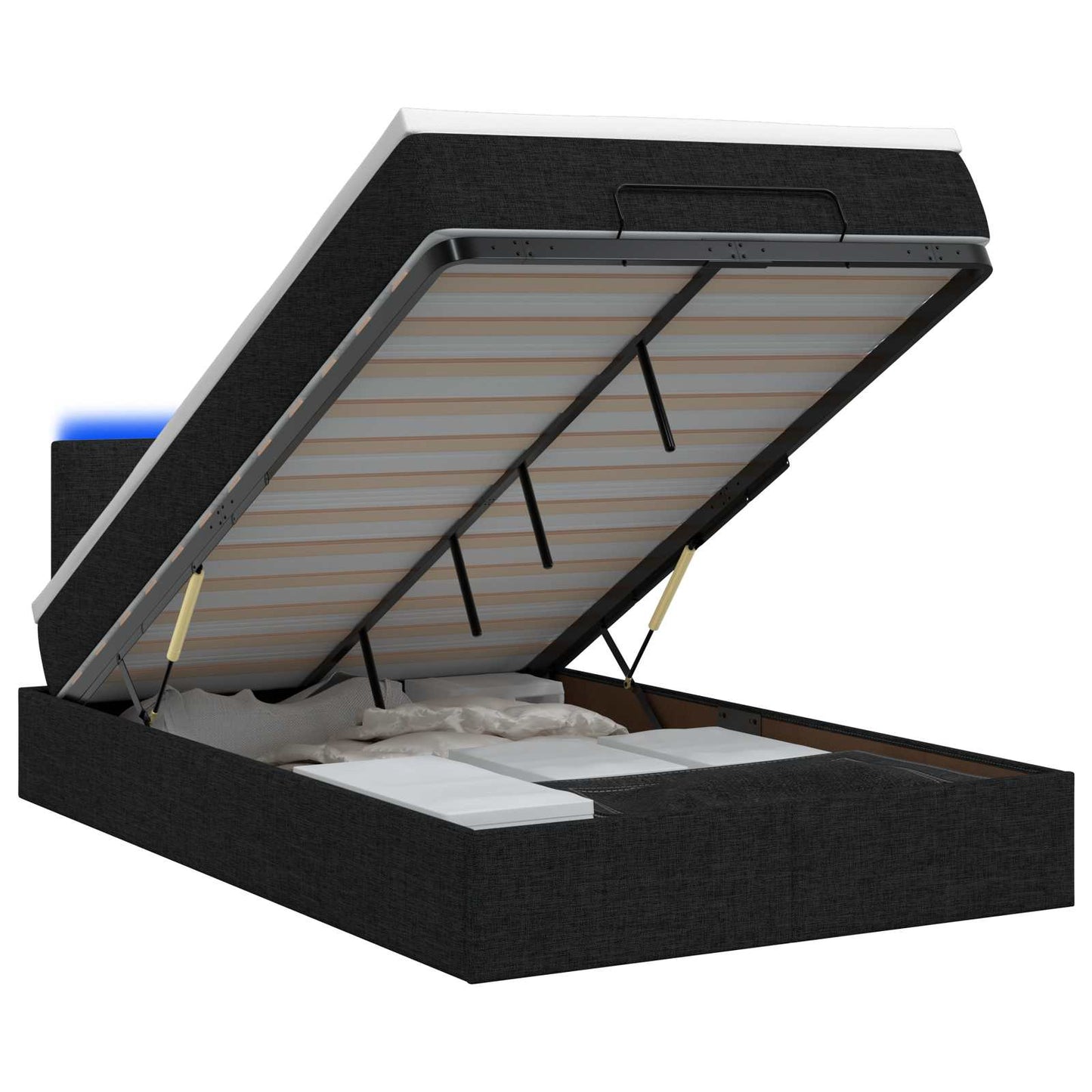 vidaXL Κρεβάτι Ottoman με Στρώμα και LED Μαύρο 120 x 190 cm Ύφασμα