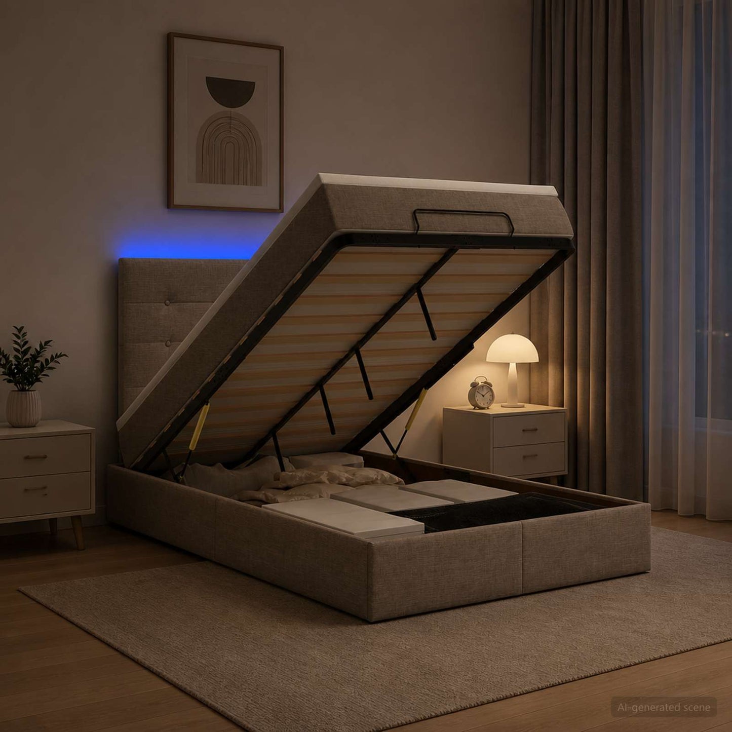 vidaXL Κρεβάτι Ottoman με Στρώμα και LED Taupe 120 x 200 cm Ύφασμα