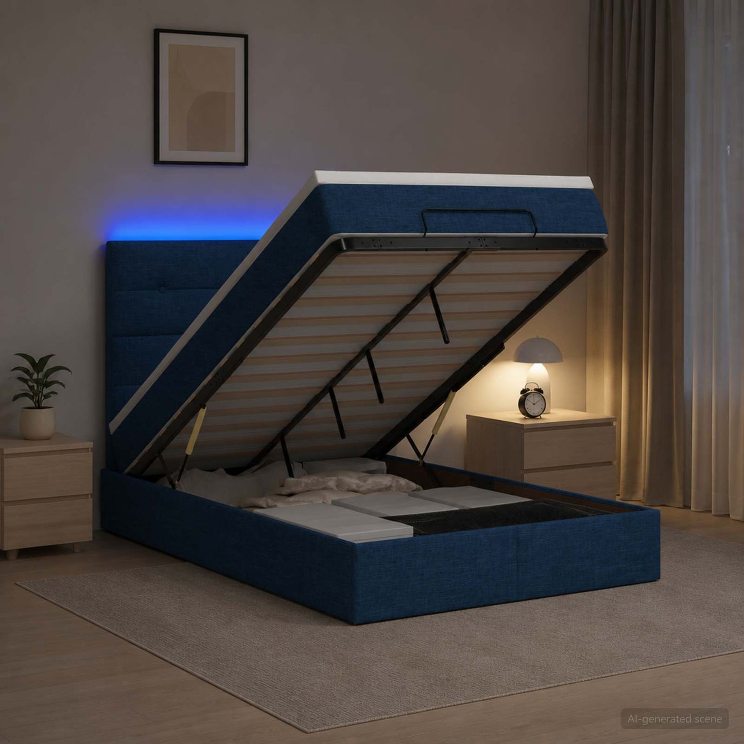 vidaXL Κρεβάτι Ottoman με Στρώμα και LED Μπλε 120 x 200 cm Ύφασμα