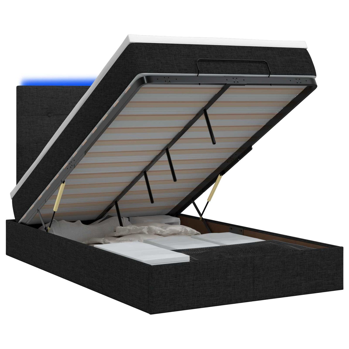 vidaXL Κρεβάτι Ottoman με Στρώμα και LED Μαύρο 120 x 200 cm Ύφασμα