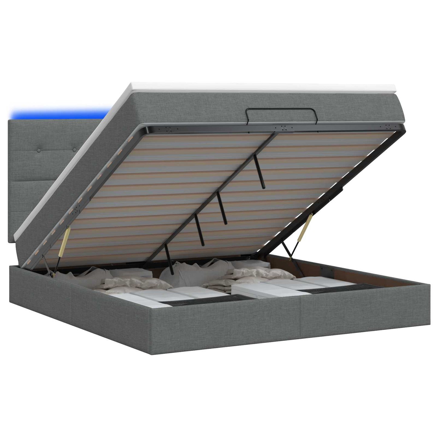 vidaXL Κρεβάτι Ottoman με Στρώμα και LED Σκούρο Γκρι 140 x 190 cm