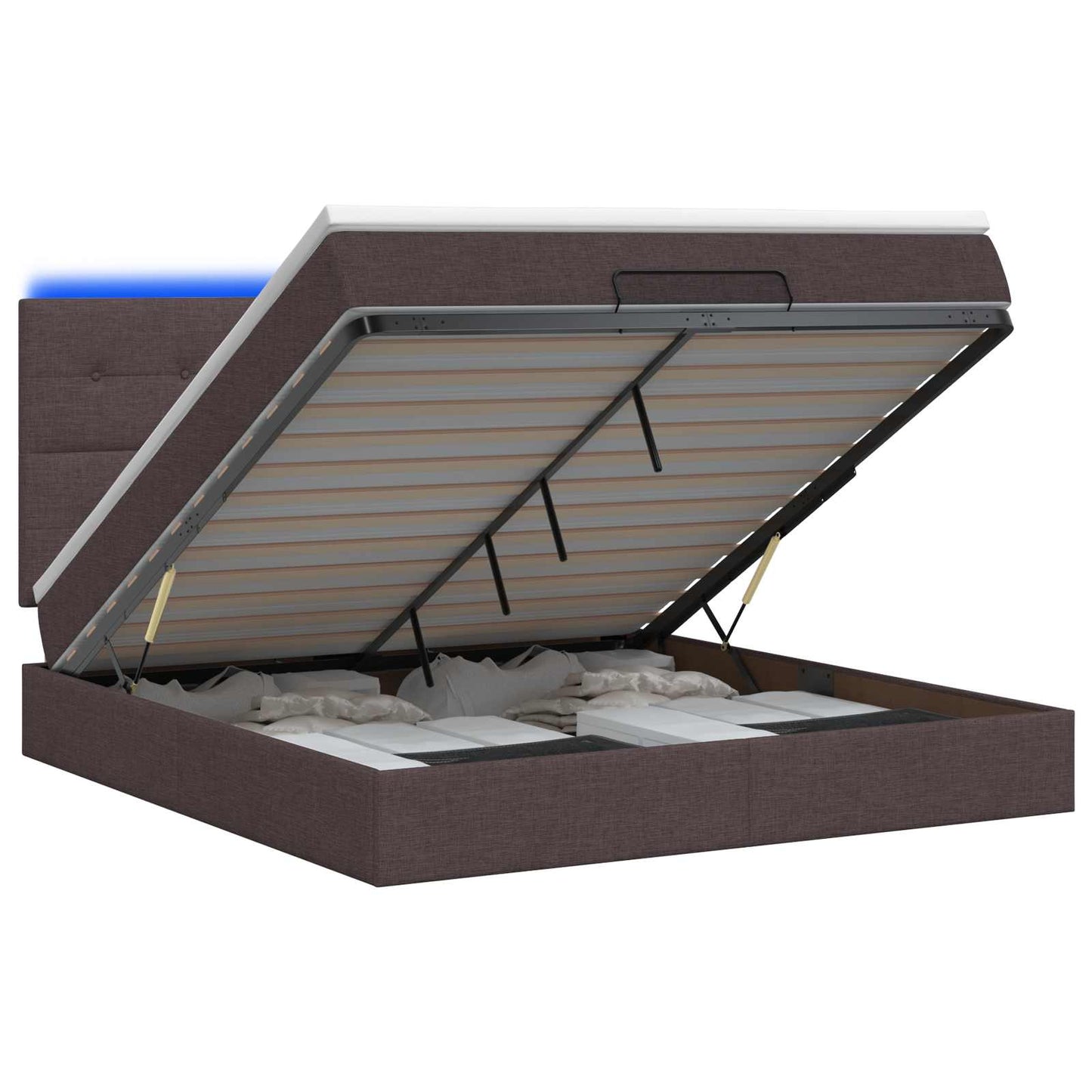 vidaXL Κρεβάτι Ottoman με Στρώμα και LED Σκούρο Καφέ 140 x 190 cm