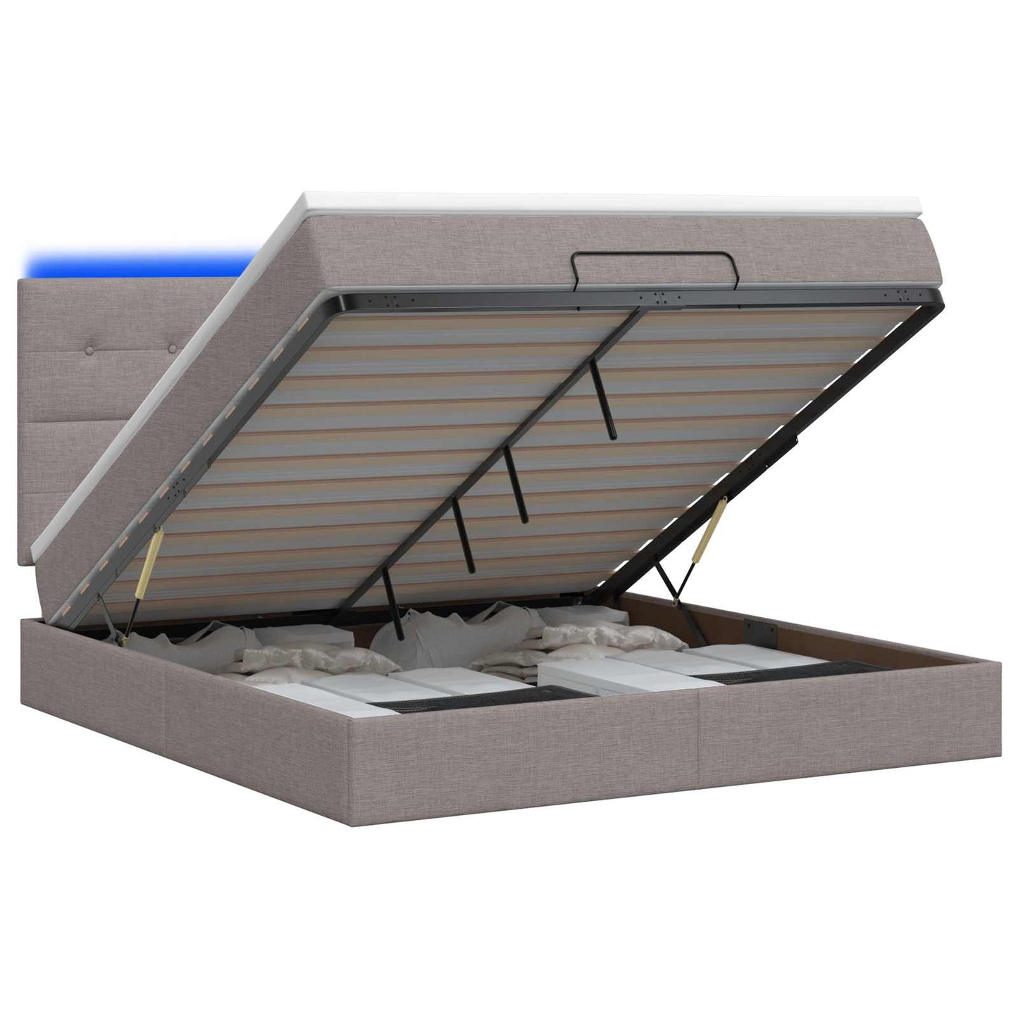 vidaXL Κρεβάτι Ottoman με Στρώμα και LED Taupe 140 x 190 cm Ύφασμα