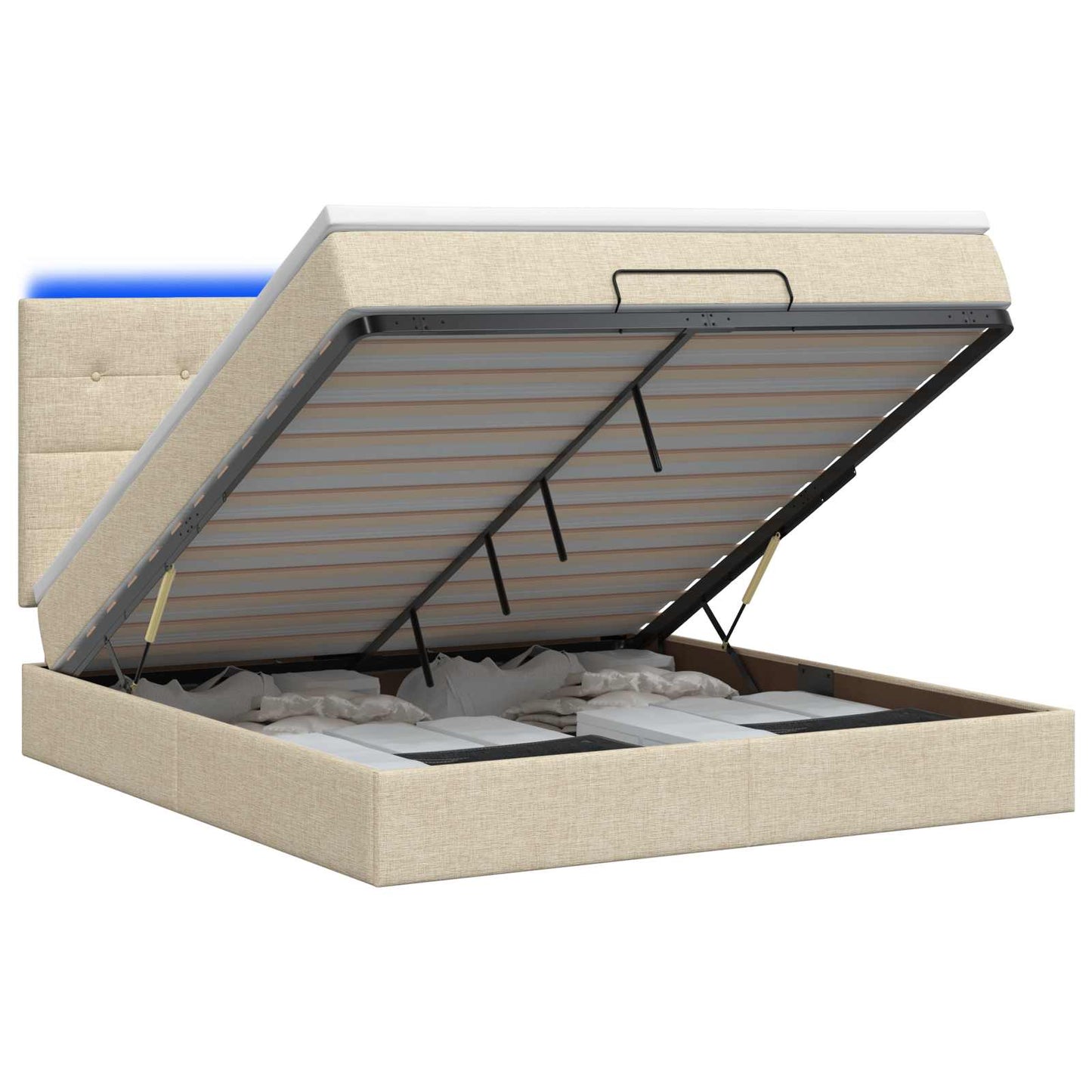 vidaXL Κρεβάτι Ottoman με Στρώμα και LED Κρεμ 140 x 190 cm Ύφασμα