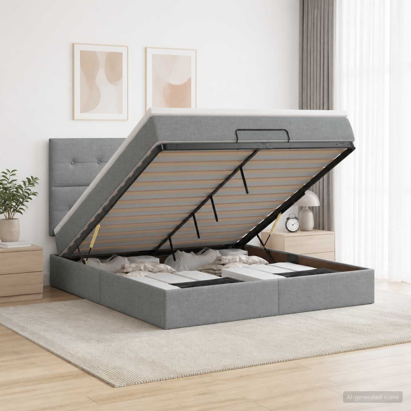 vidaXL Κρεβάτι Ottoman με στρώμα Ανοιχτό γκρι 180 x 200 cm Ύφασμα