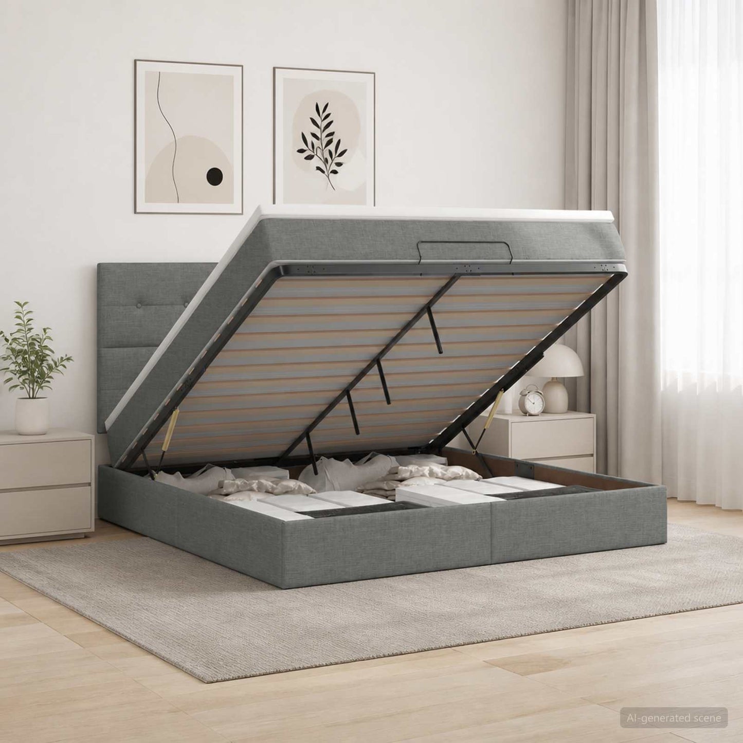 vidaXL Κρεβάτι Ottoman με στρώμα Σκούρο Γκρι 140 x 200 cm Ύφασμα