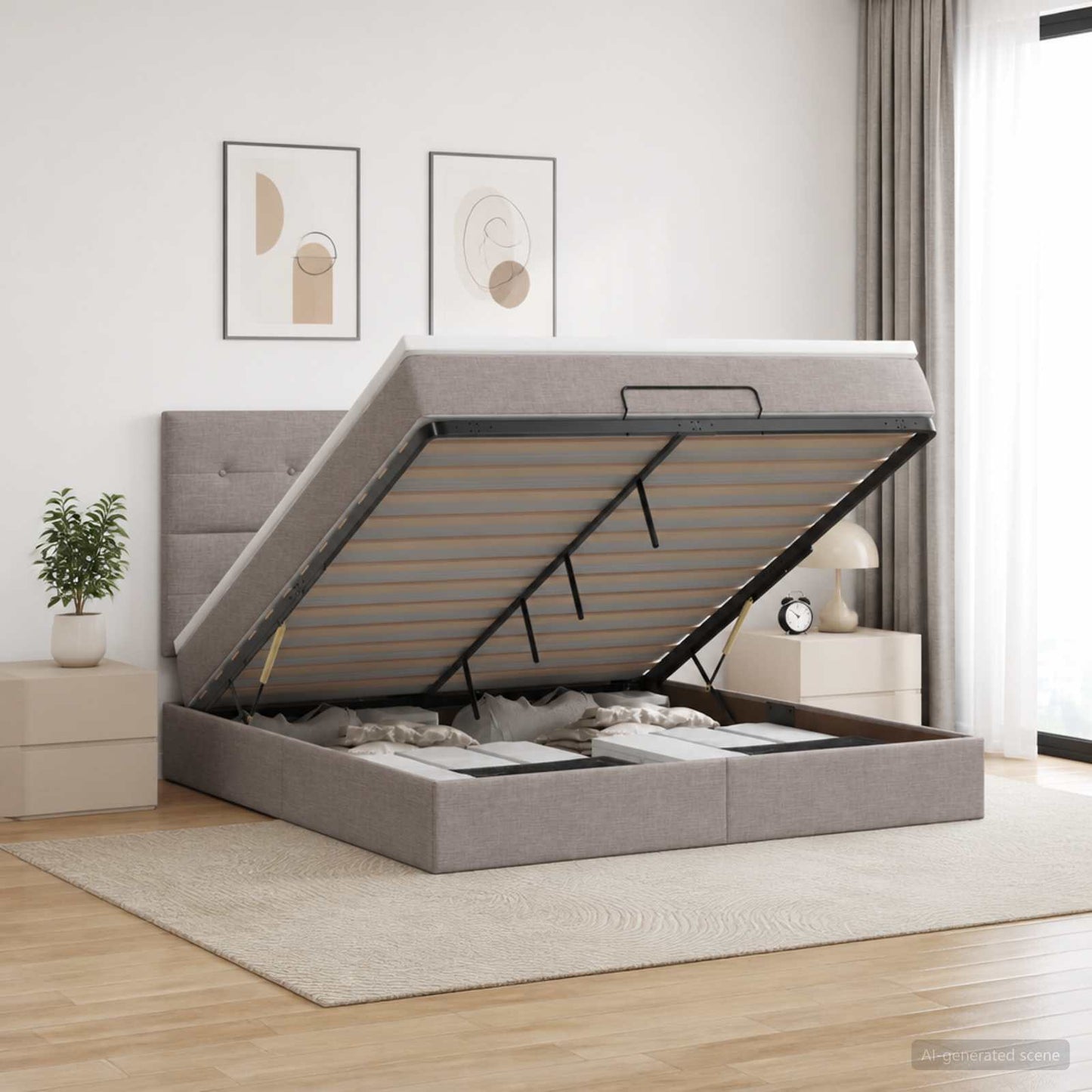 vidaXL Κρεβάτι Ottoman με στρώμα με κεφαλάρι Taupe 160 x 200 cm Ύφασμα
