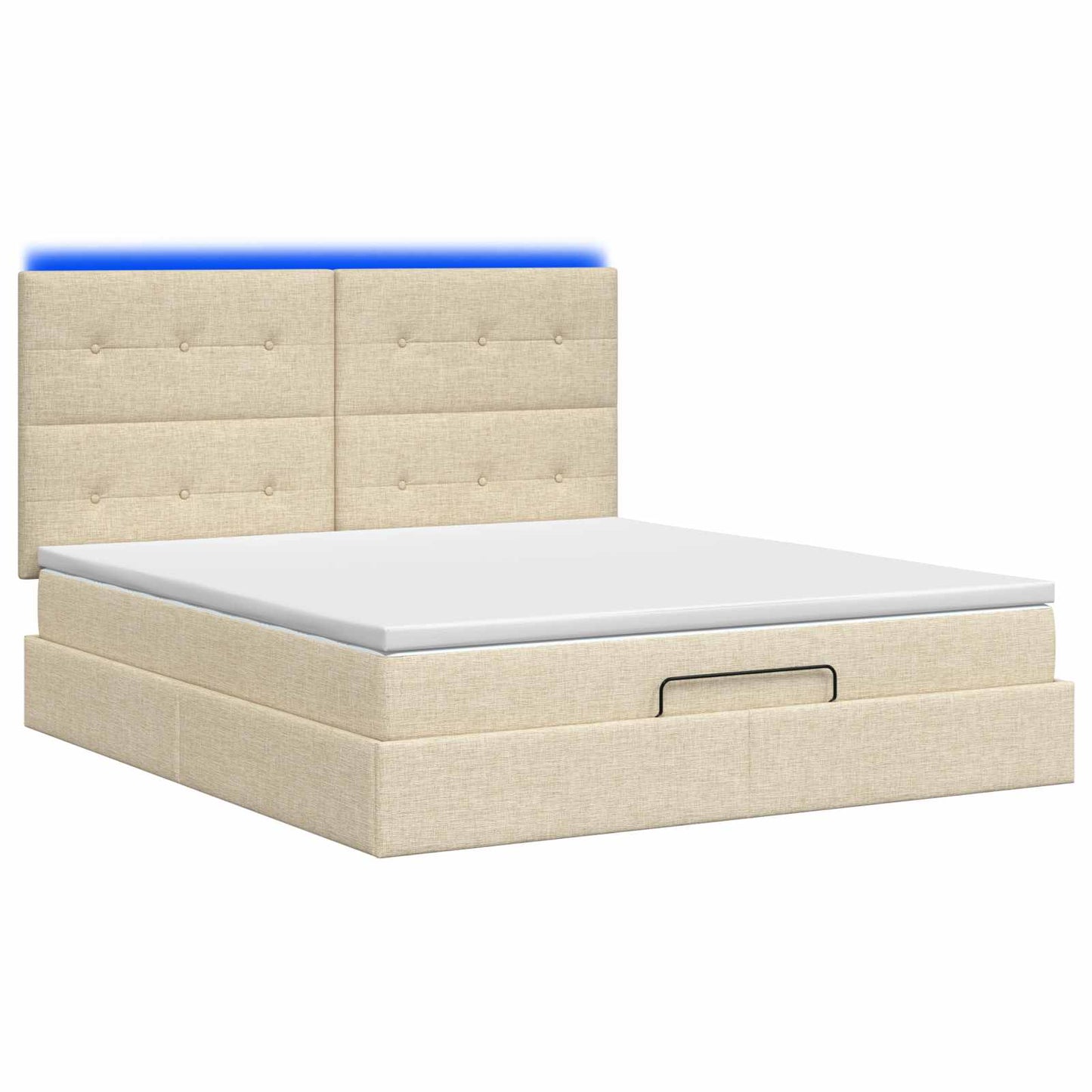 vidaXL Κρεβάτι Ottoman με Στρώμα και LED Κρεμ 180 x 200 cm Ύφασμα