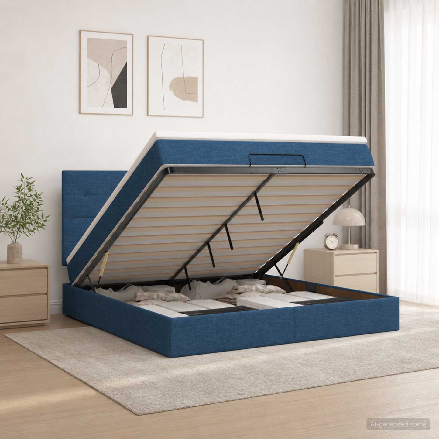 vidaXL Κρεβάτι Ottoman με Στρώμα και LED Μπλε 160 x 200 cm Ύφασμα