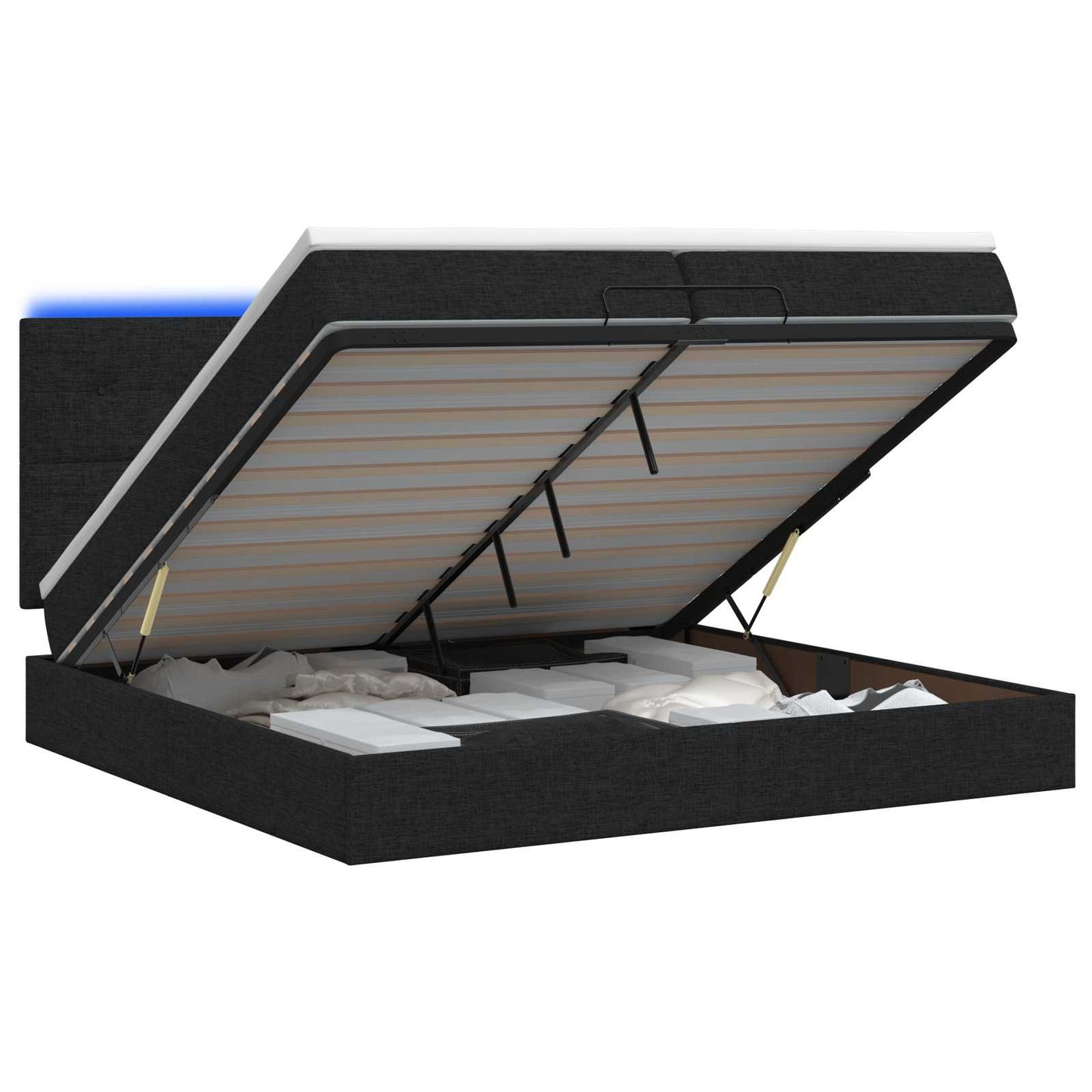 vidaXL Κρεβάτι Ottoman με Στρώμα και LED Μαύρο 200 x 200 cm Ύφασμα