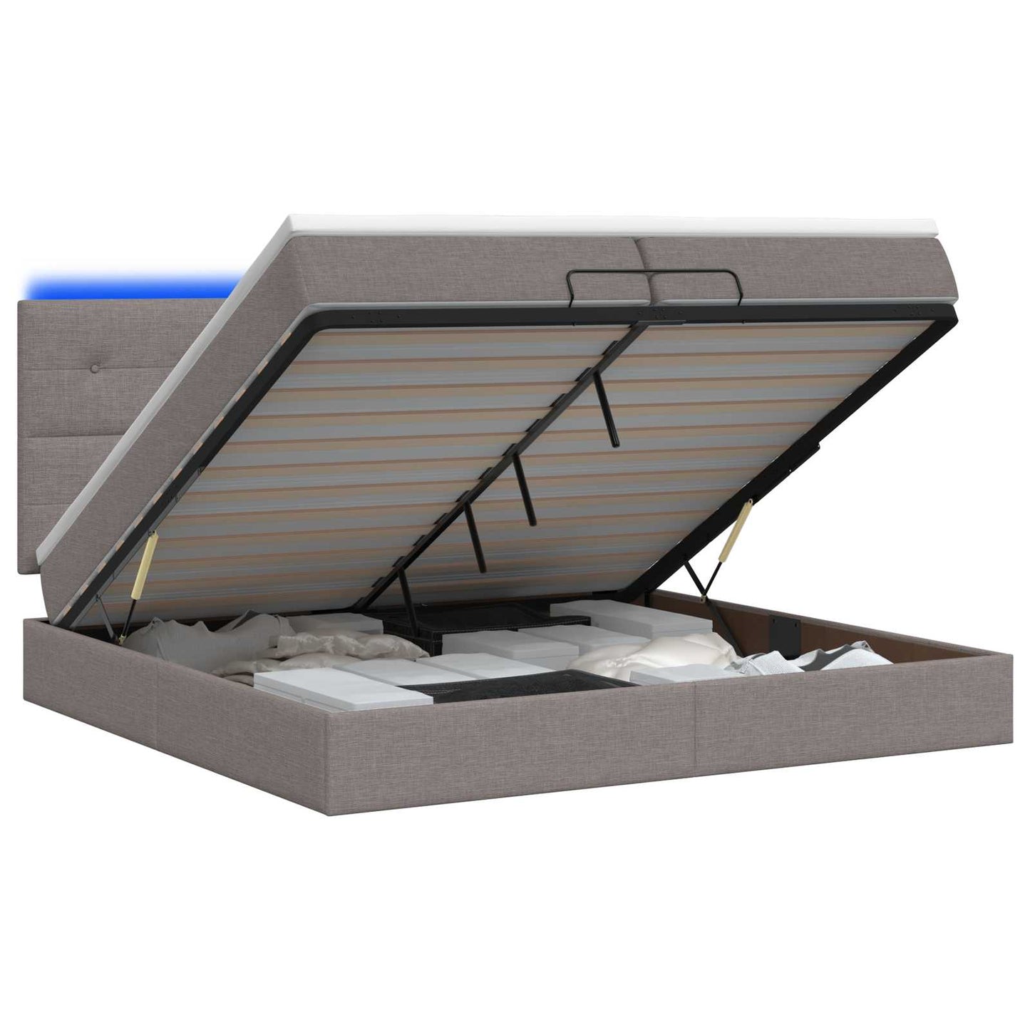 vidaXL Κρεβάτι Ottoman με Στρώμα και LED Taupe 200 x 200 cm Ύφασμα