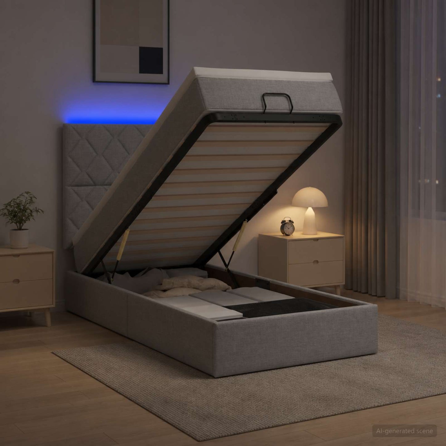 vidaXL Κρεβάτι Ottoman με Στρώμα και LED Ανοιχτό γκρι 100 x 200 cm