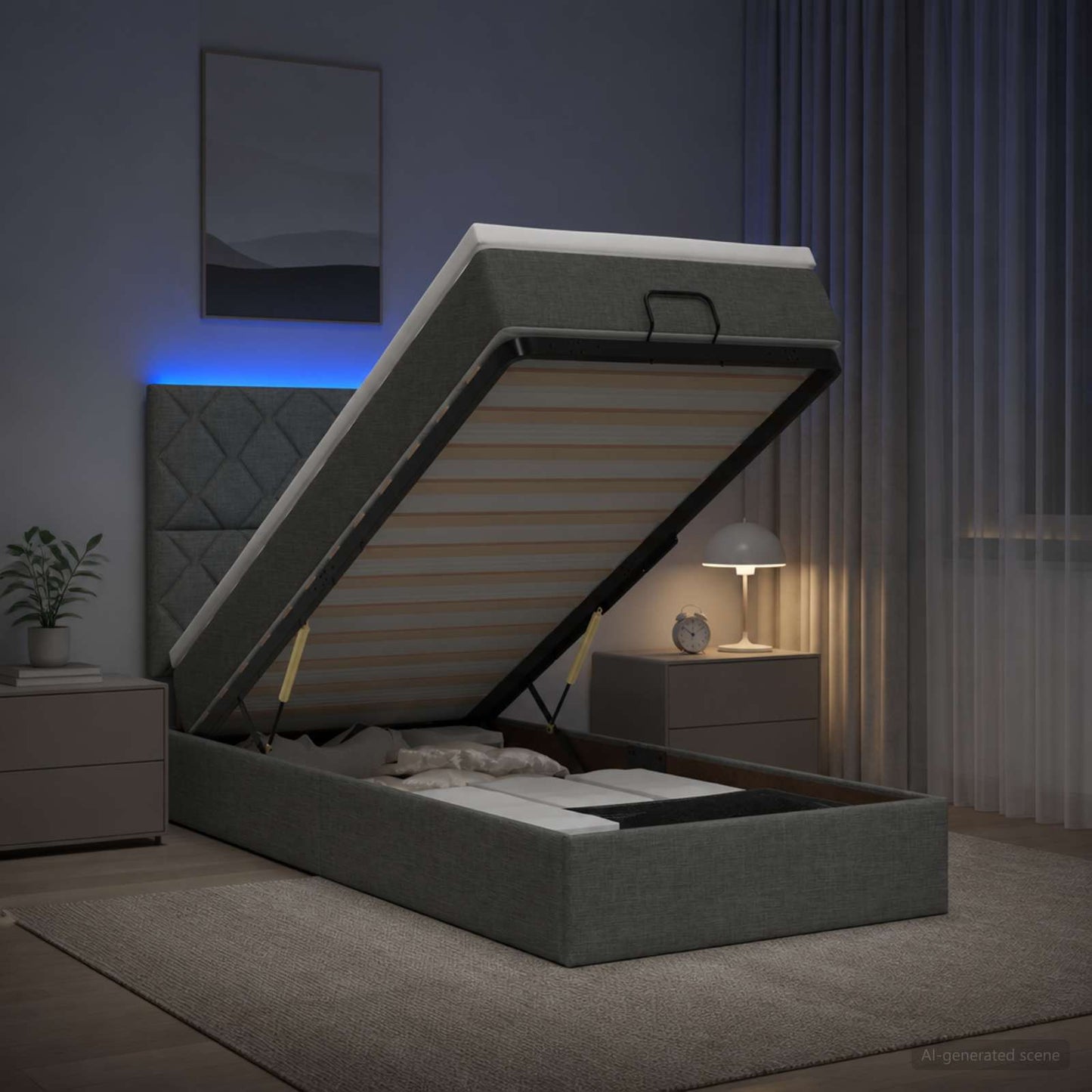 vidaXL Κρεβάτι Ottoman με Στρώμα και LED Σκούρο Γκρι 100 x 200 cm