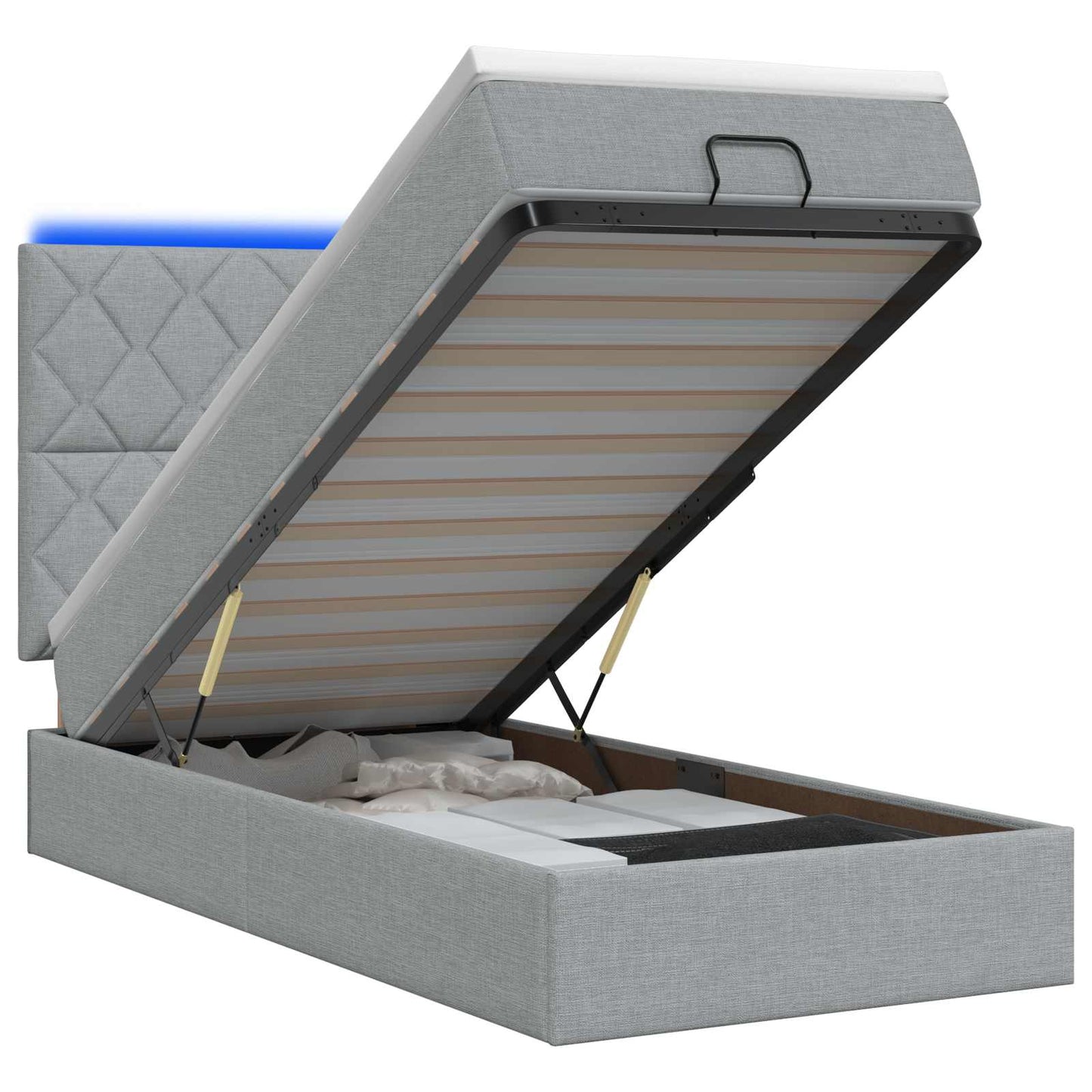 vidaXL Κρεβάτι Ottoman με Στρώμα και LED Ανοιχτό γκρι 90 x 190 cm