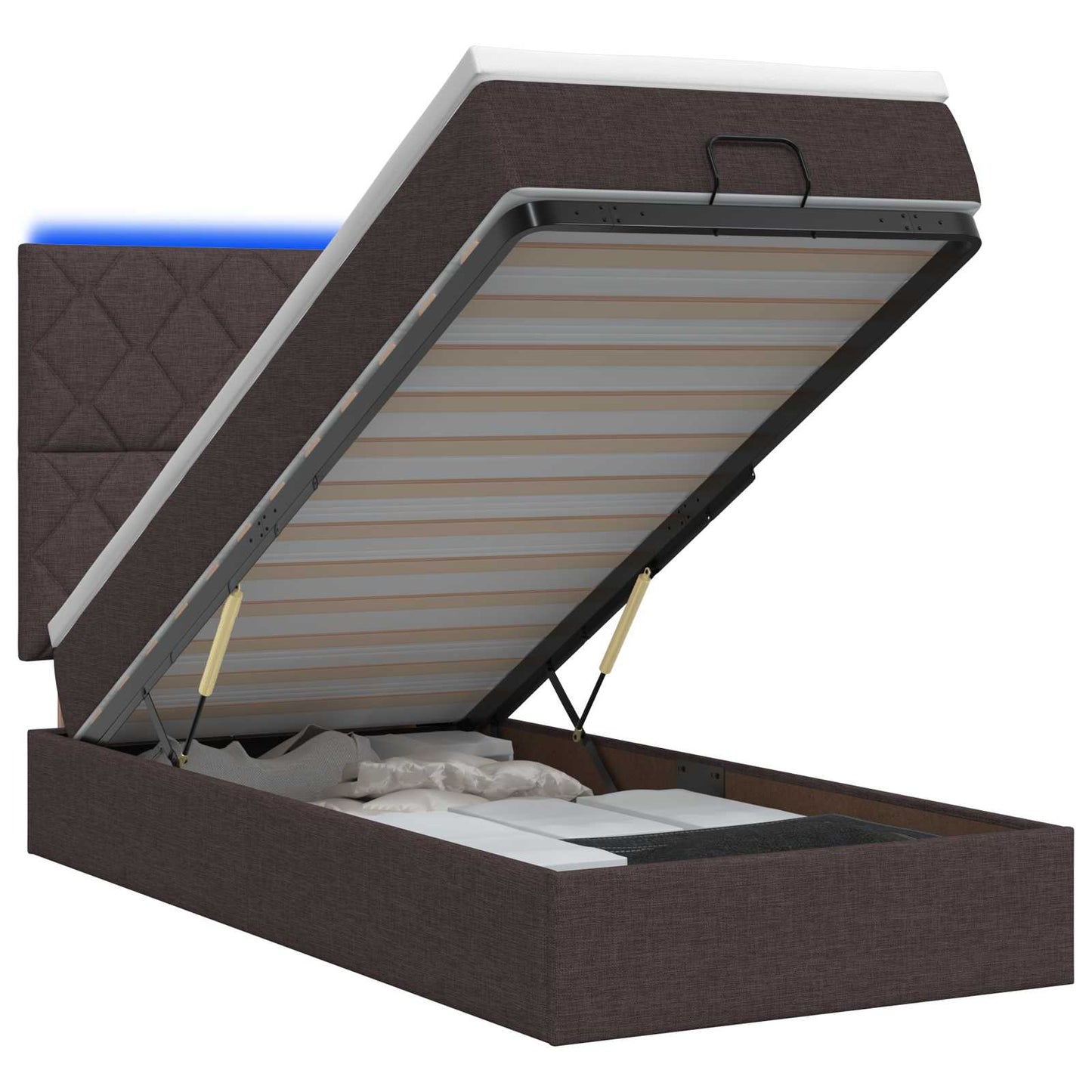 vidaXL Κρεβάτι Ottoman με Στρώμα και LED Σκούρο Καφέ 90 x 190 cm
