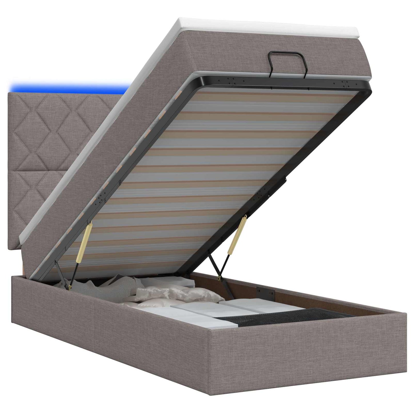 vidaXL Κρεβάτι Ottoman με Στρώμα και LED Taupe 90 x 190 cm Ύφασμα