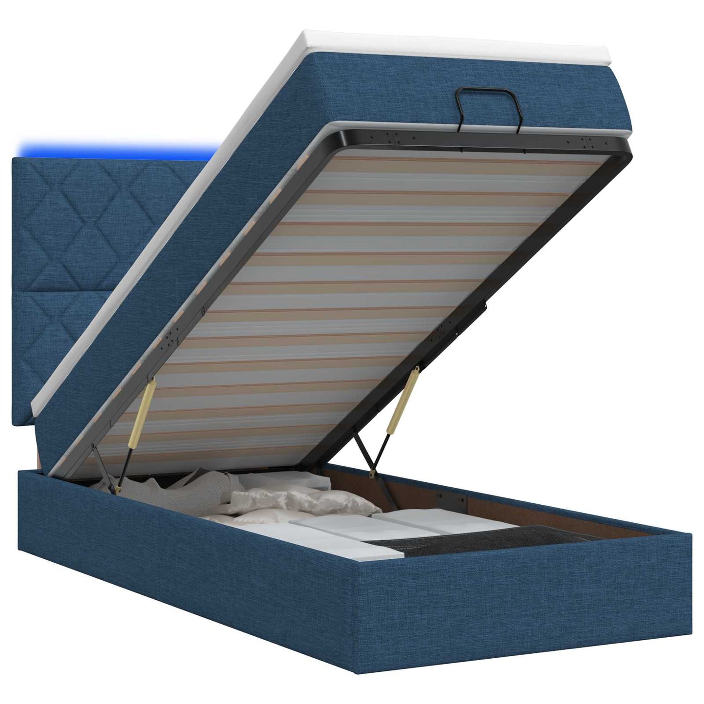 vidaXL Κρεβάτι Ottoman με Στρώμα και LED Μπλε 90 x 200 cm Ύφασμα