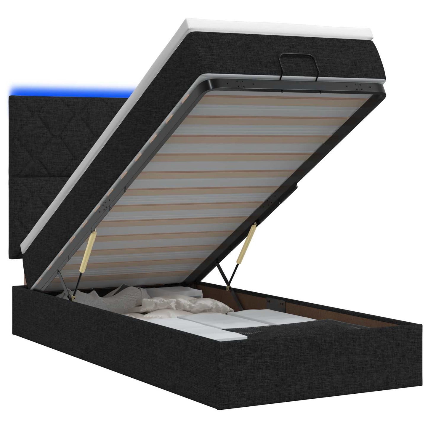 vidaXL Κρεβάτι Ottoman με Στρώμα και LED Μαύρο 100 x 200 cm Ύφασμα