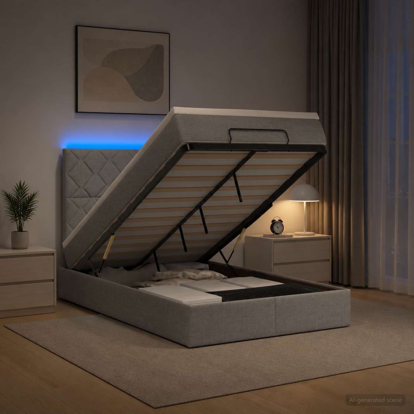 vidaXL Κρεβάτι Ottoman με Στρώμα και LED Ανοιχτό γκρι 120 x 200 cm