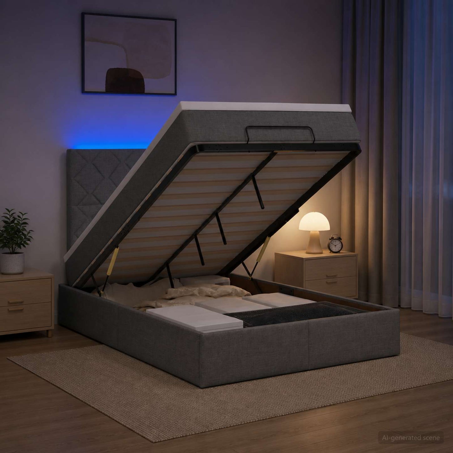 vidaXL Κρεβάτι Ottoman με Στρώμα και LED Σκούρο Γκρι 120 x 200 cm
