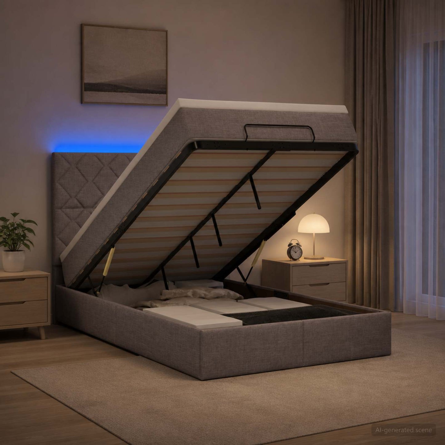 vidaXL Κρεβάτι Ottoman με Στρώμα και LED Taupe 120 x 200 cm Ύφασμα