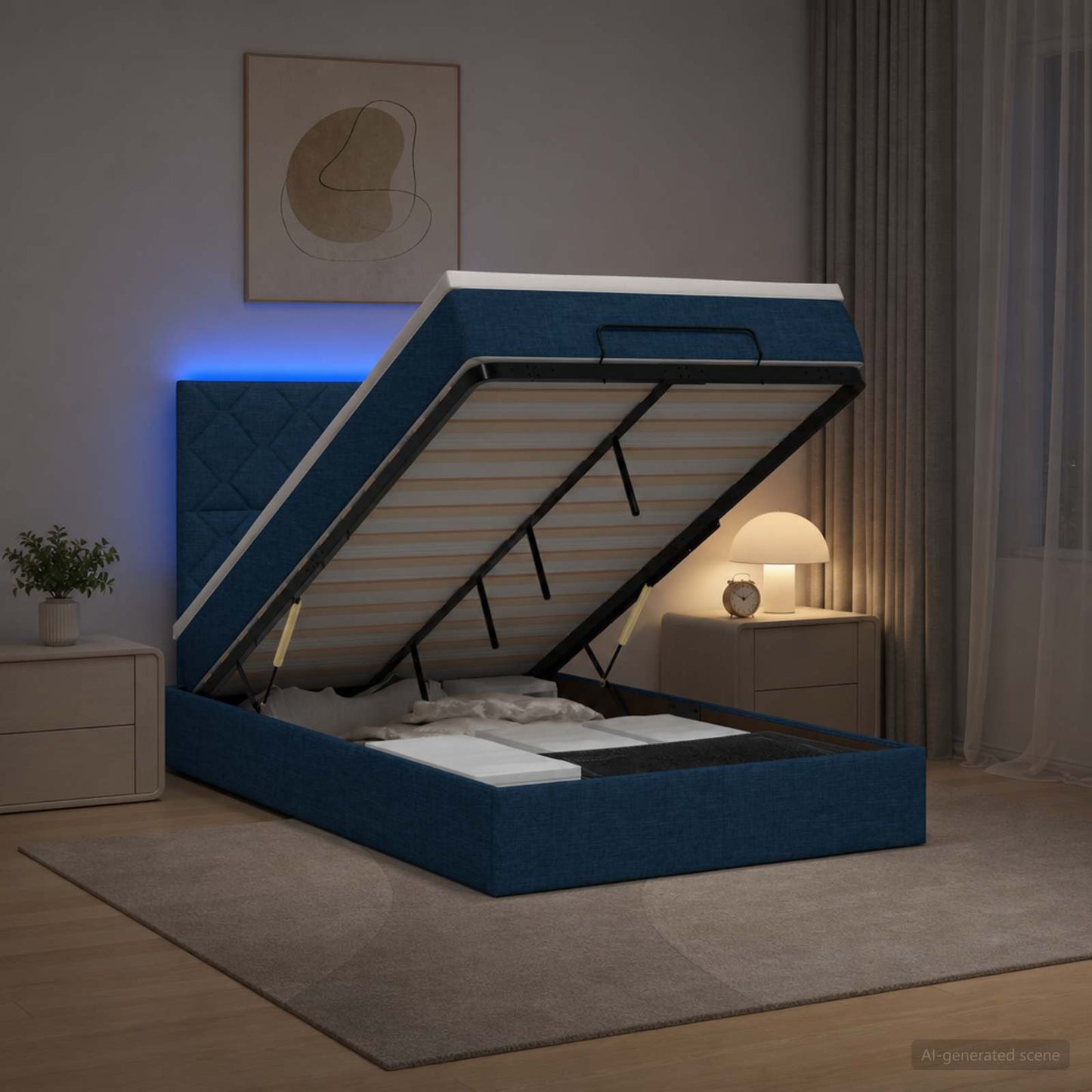 vidaXL Κρεβάτι Ottoman με Στρώμα και LED Μπλε 120 x 200 cm Ύφασμα