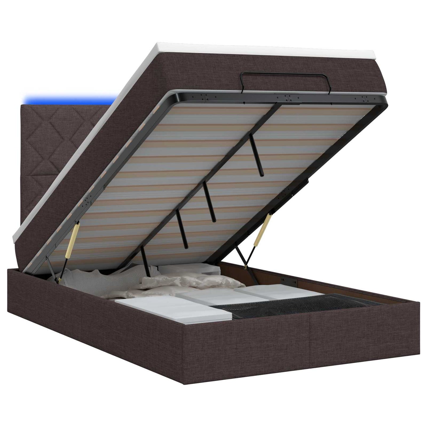 vidaXL Κρεβάτι Ottoman με Στρώμα και LED Σκούρο Καφέ 120 x 200 cm