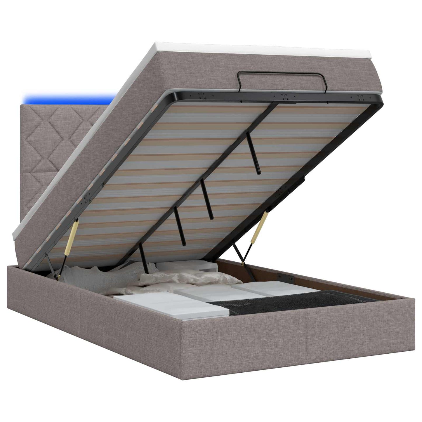 vidaXL Κρεβάτι Ottoman με Στρώμα και LED Taupe 120 x 200 cm Ύφασμα