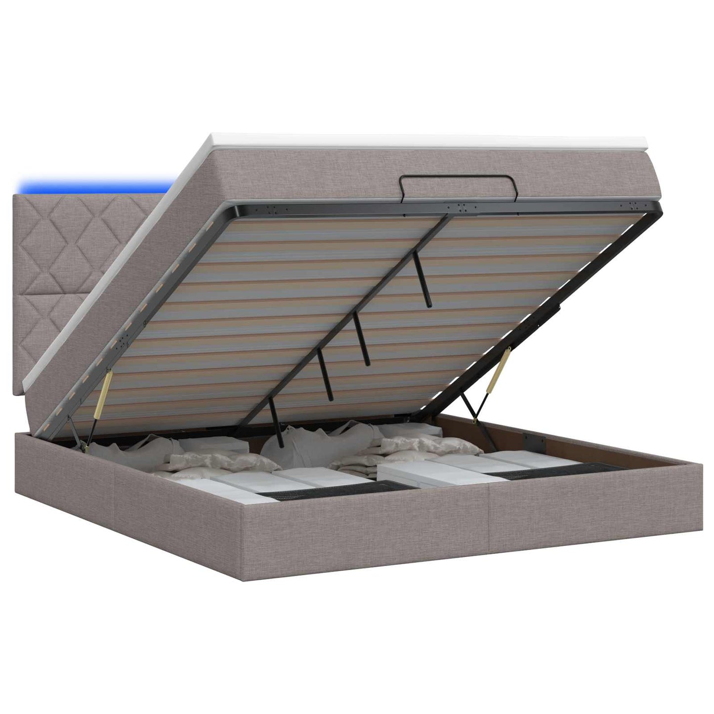 vidaXL Κρεβάτι Ottoman με Στρώμα και LED Taupe 140 x 190 cm Ύφασμα