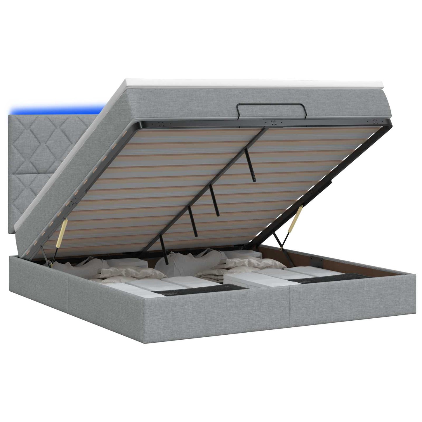 vidaXL Κρεβάτι Ottoman με Στρώμα και LED Ανοιχτό γκρι 140 x 200 cm