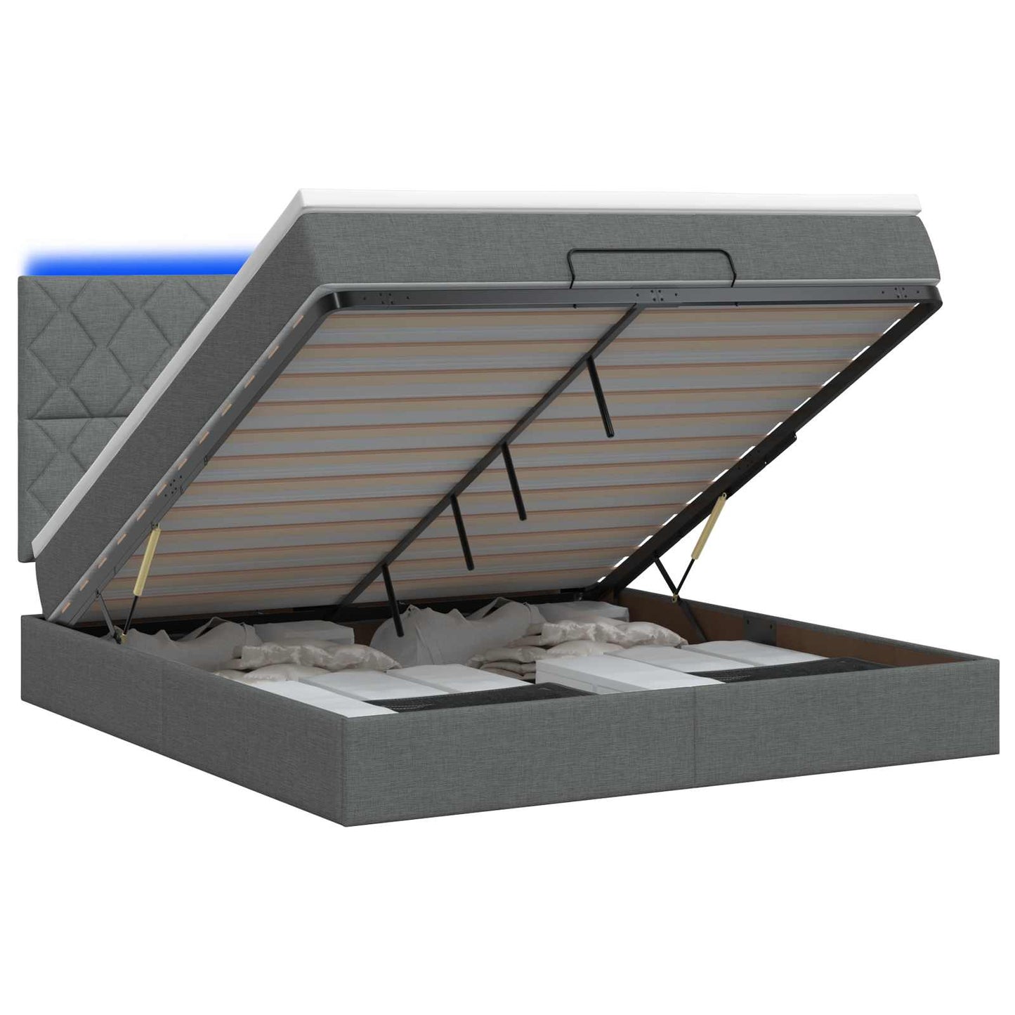 vidaXL Κρεβάτι Ottoman με Στρώμα και LED Σκούρο Γκρι 140 x 200 cm