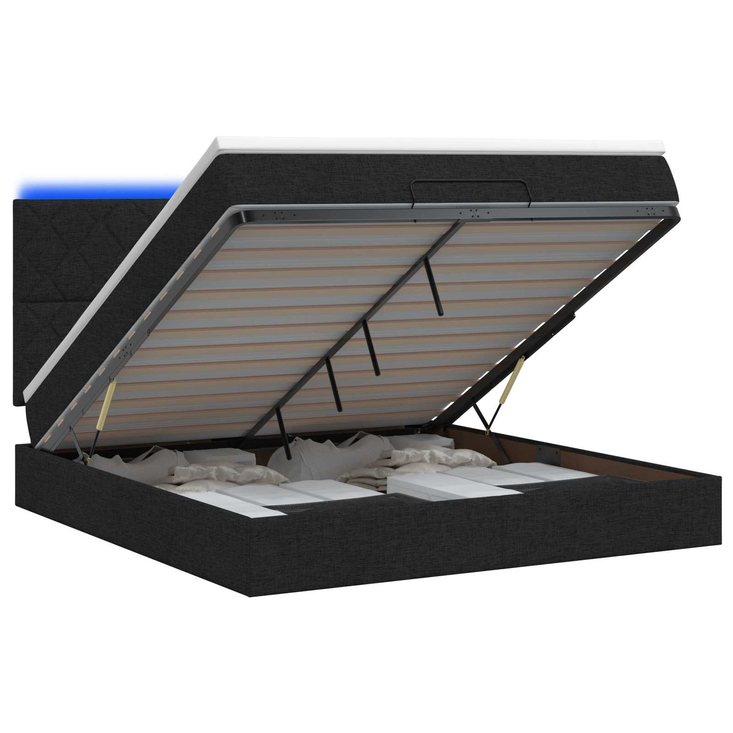 vidaXL Κρεβάτι Ottoman με Στρώμα και LED Μαύρο 140 x 200 cm Ύφασμα