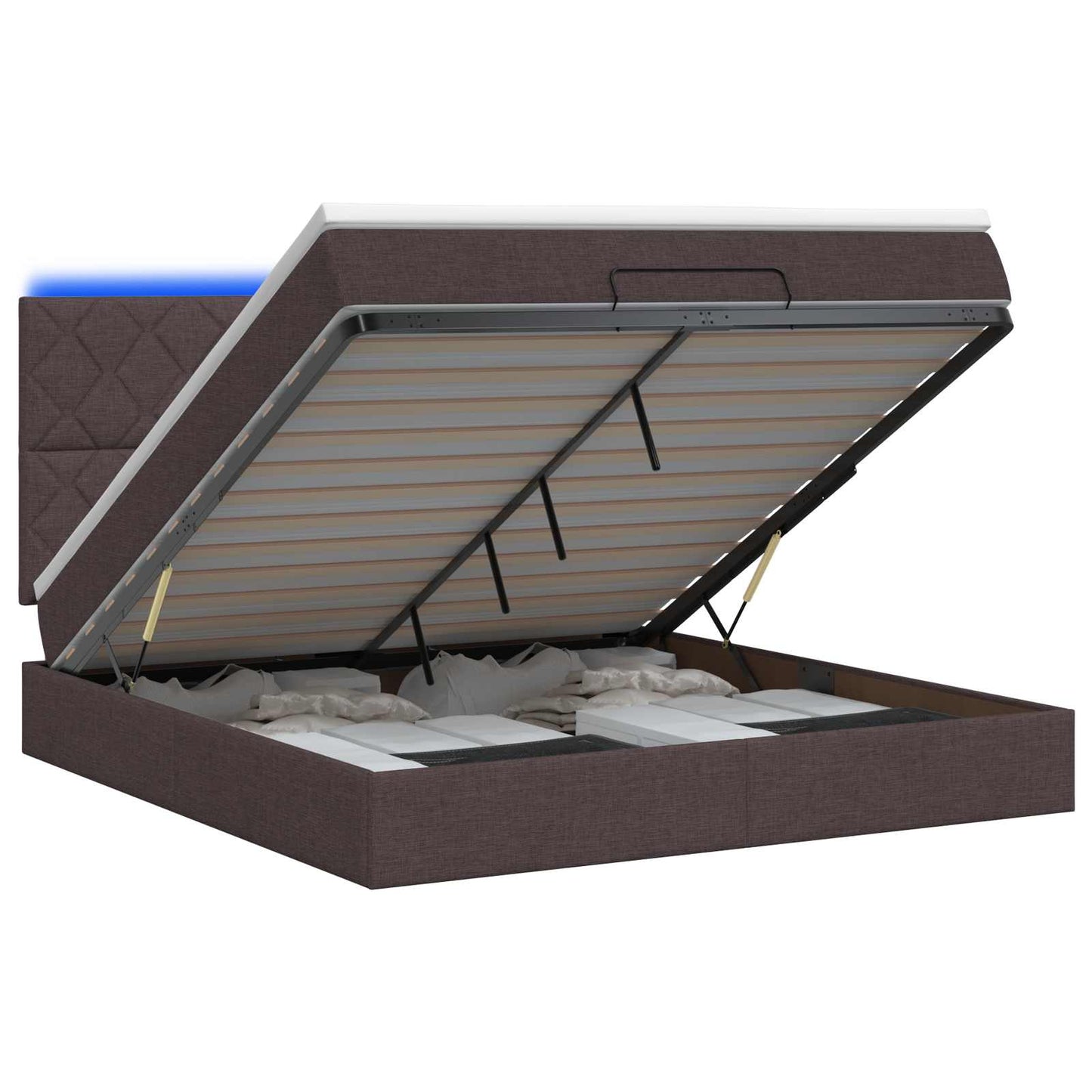 vidaXL Κρεβάτι Ottoman με Στρώμα και LED Σκούρο Καφέ 140 x 200 cm
