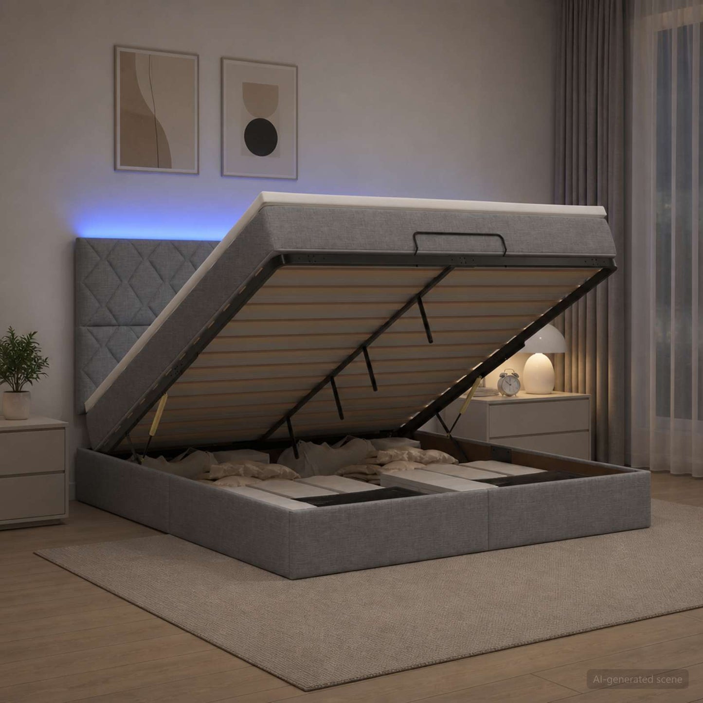 vidaXL Κρεβάτι Ottoman με Στρώμα και LED Ανοιχτό γκρι 180 x 200 cm