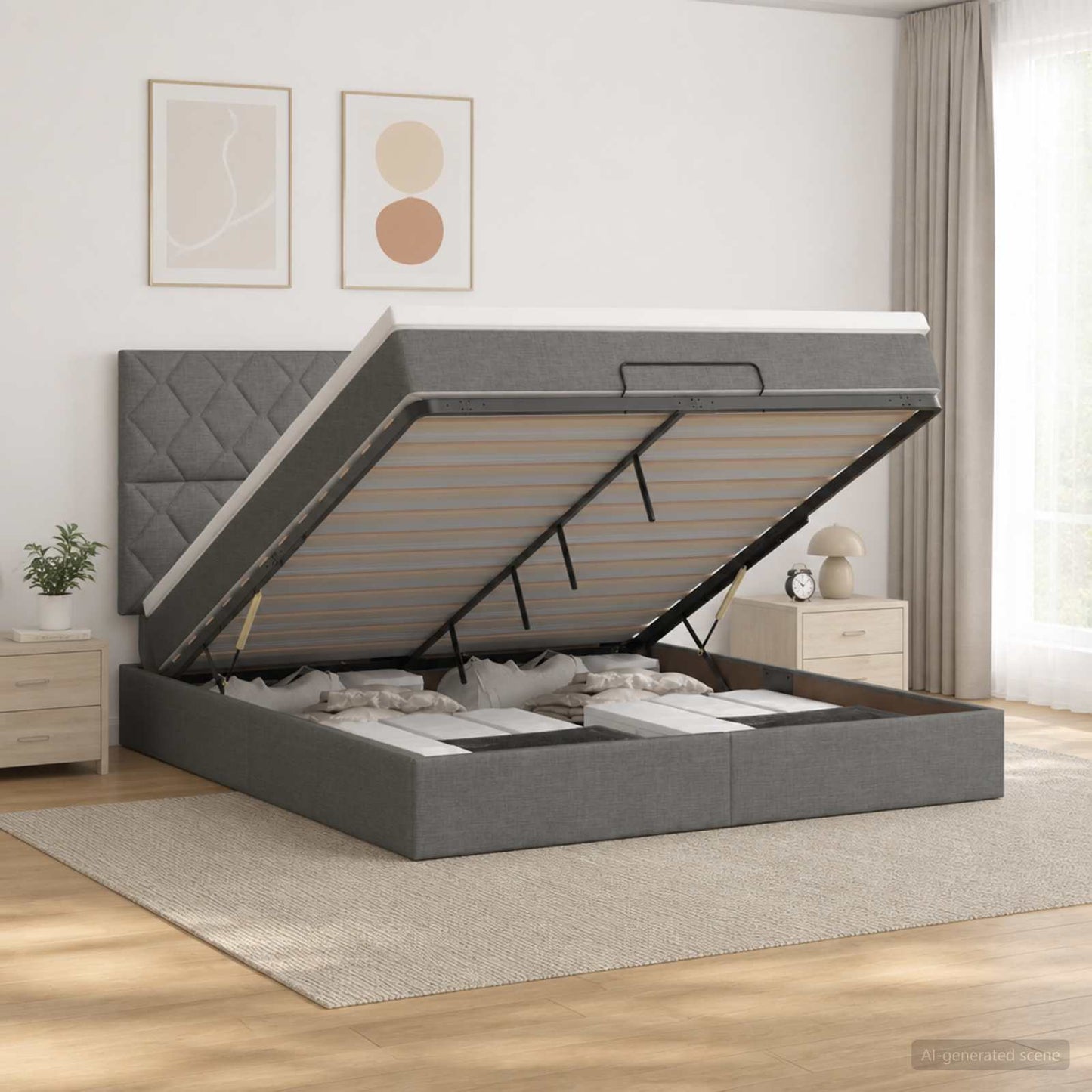 vidaXL Κρεβάτι Ottoman με Στρώμα και LED Σκούρο Γκρι 160 x 200 cm