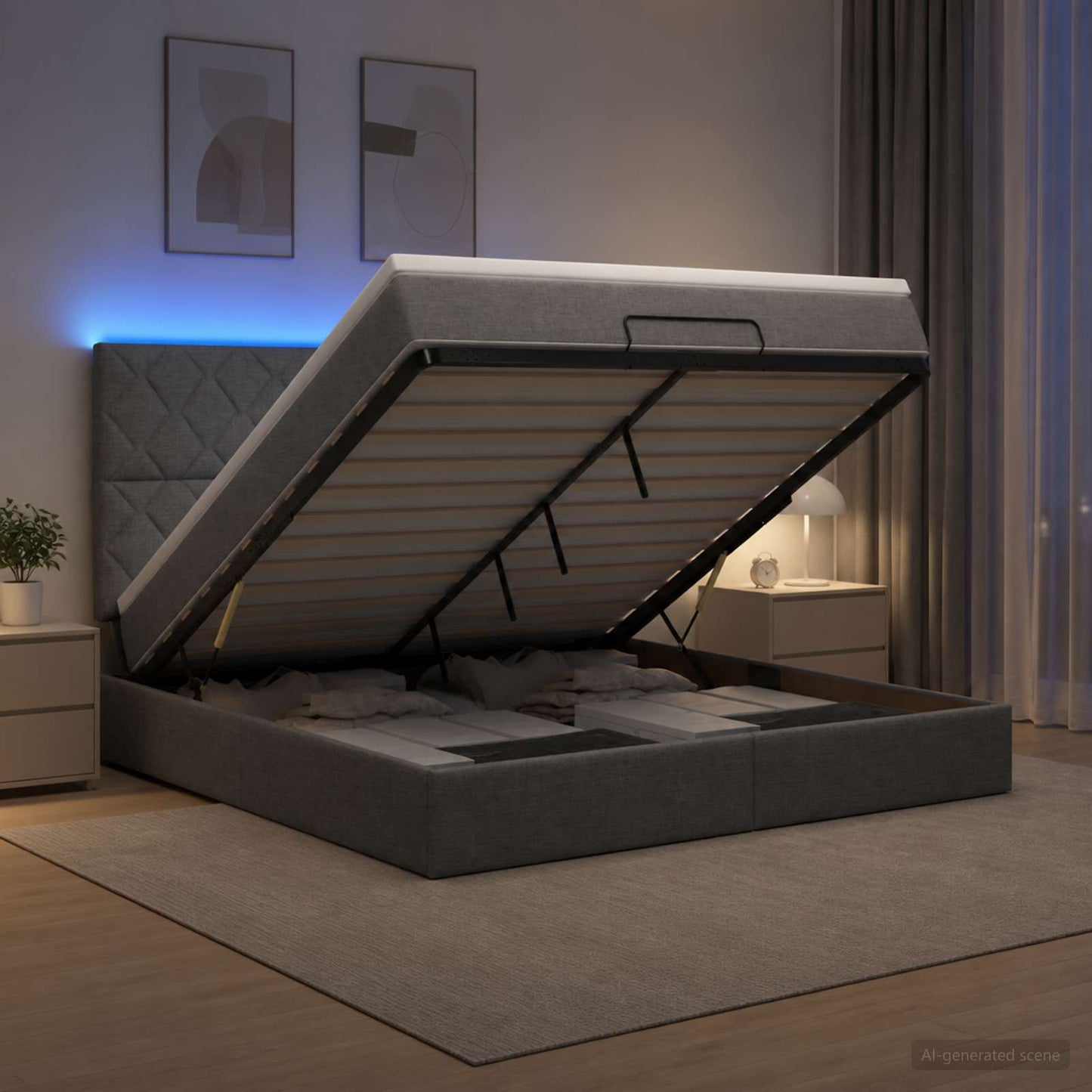 vidaXL Κρεβάτι Ottoman με Στρώμα και LED Σκούρο Γκρι 140 x 200 cm