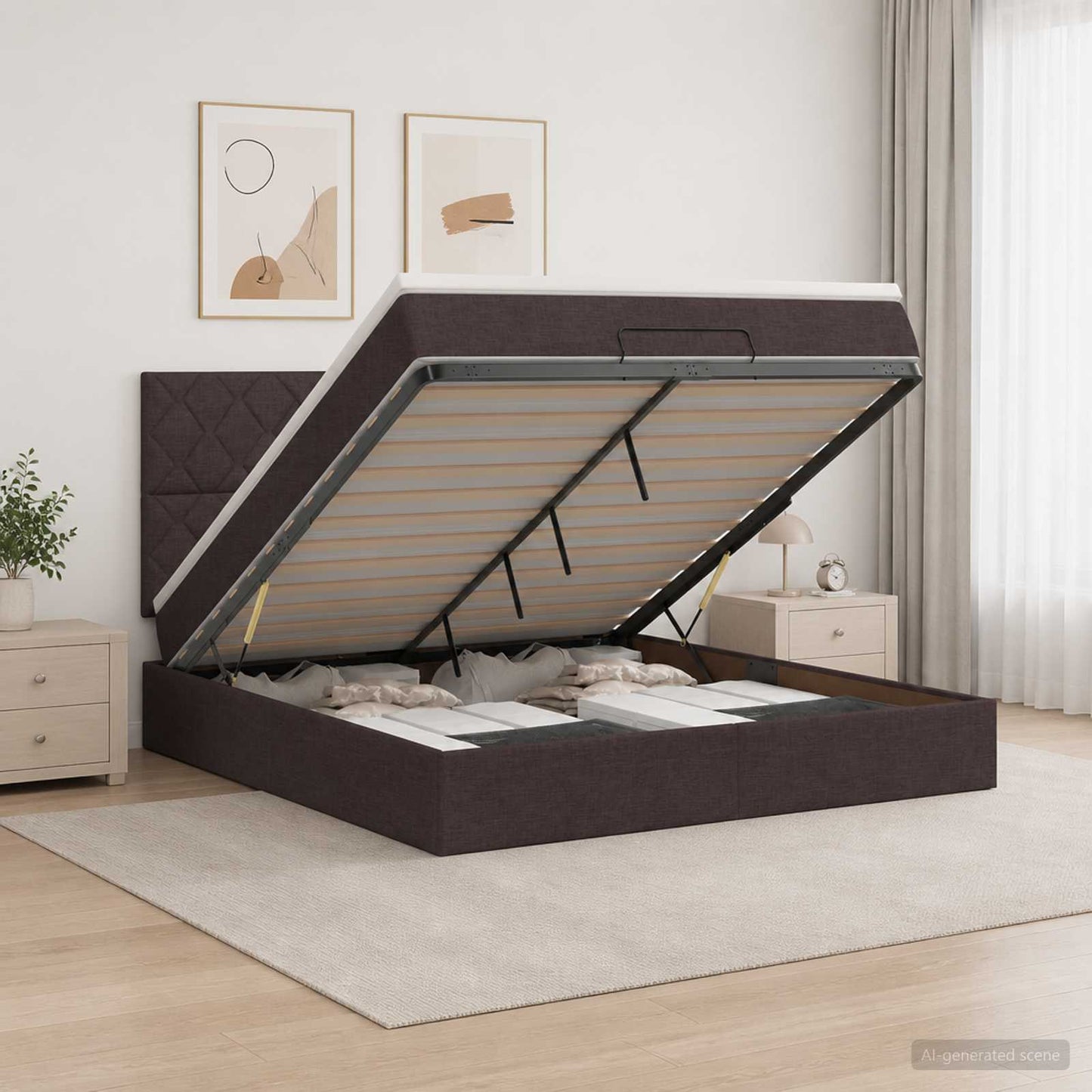vidaXL Κρεβάτι Ottoman με Στρώμα και LED Σκούρο Καφέ 160 x 200 cm