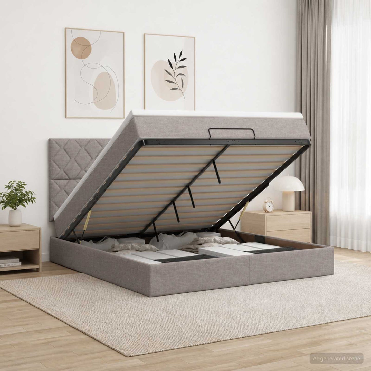 vidaXL Κρεβάτι Ottoman με Στρώμα και LED Taupe 140 x 190 cm Ύφασμα