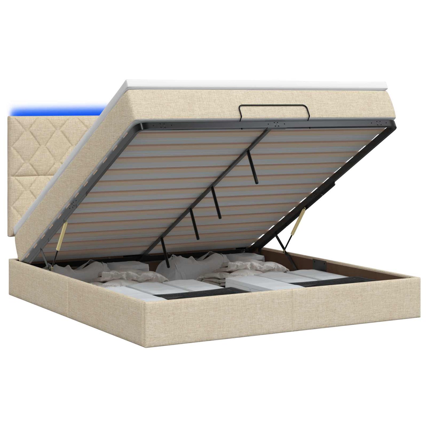 vidaXL Κρεβάτι Ottoman με Στρώμα και LED Κρεμ 180 x 200 cm Ύφασμα