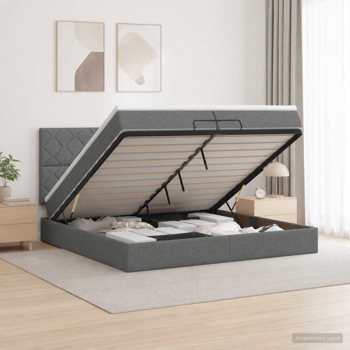 vidaXL Κρεβάτι Ottoman με Στρώμα και LED Σκούρο Γκρι 200 x 200 cm