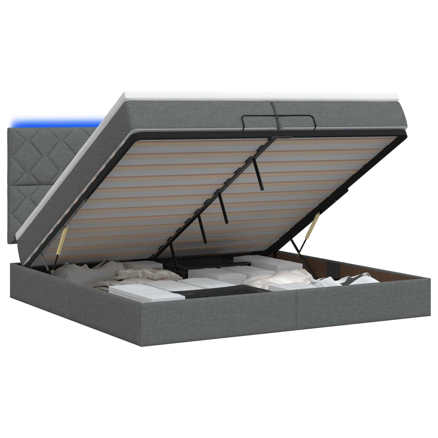 vidaXL Κρεβάτι Ottoman με Στρώμα και LED Σκούρο Γκρι 200 x 200 cm