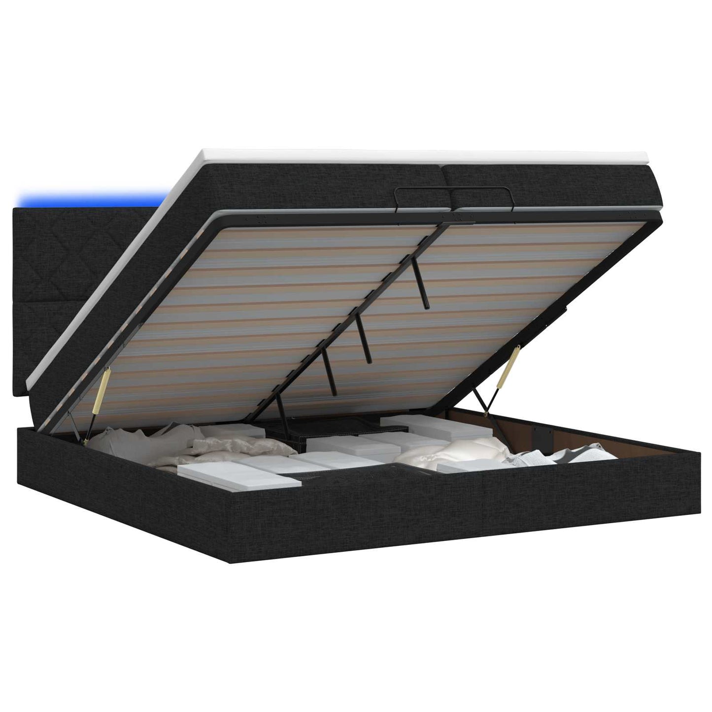 vidaXL Κρεβάτι Ottoman με Στρώμα και LED Μαύρο 200 x 200 cm Ύφασμα