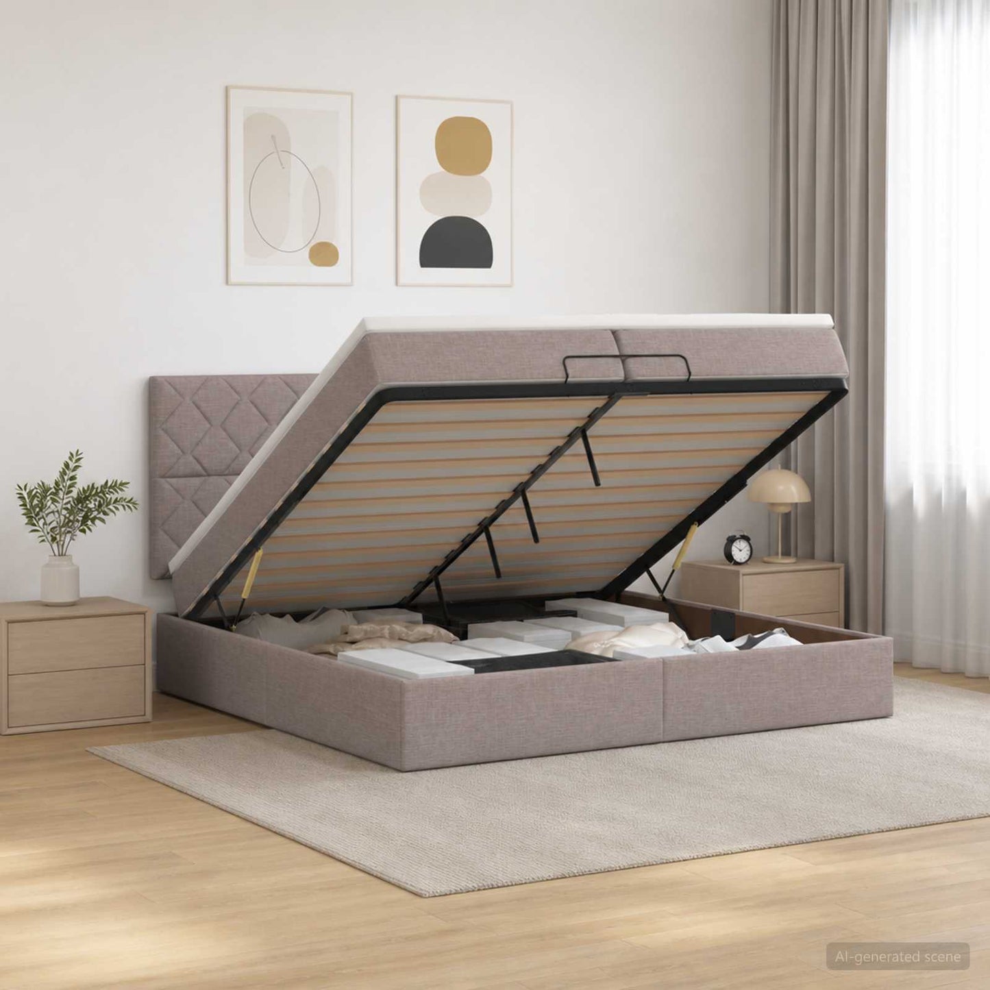 vidaXL Κρεβάτι Ottoman με στρώμα με κεφαλάρι Taupe 200 x 200 cm Ύφασμα