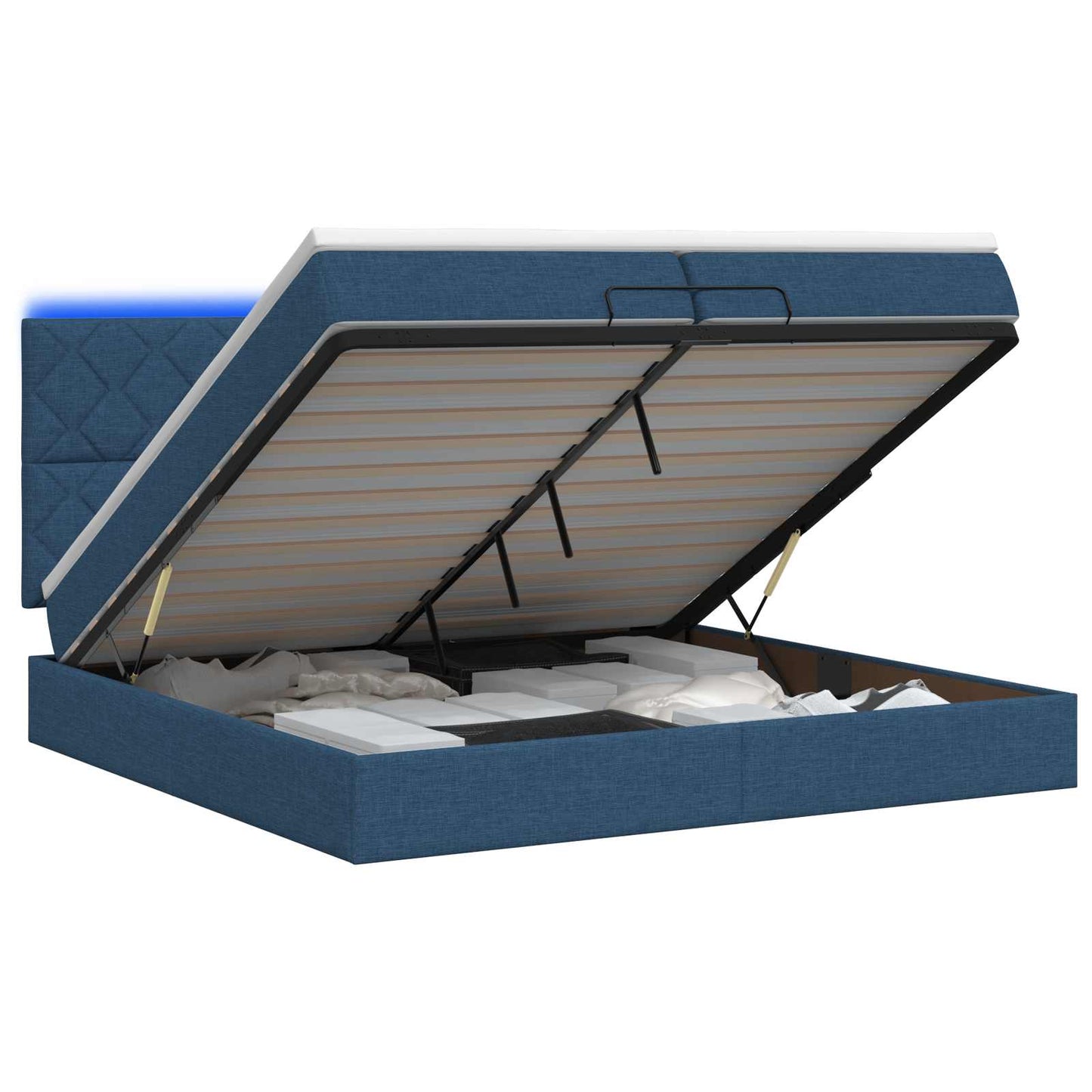 vidaXL Κρεβάτι Ottoman με Στρώμα και LED Μπλε 200 x 200 cm Ύφασμα