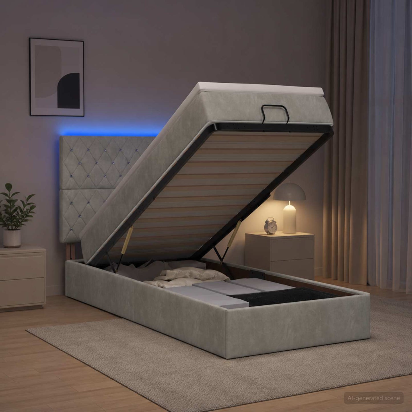 vidaXL Κρεβάτι Ottoman με Στρώμα και LED Ανοιχτό γκρι 90 x 190 cm
